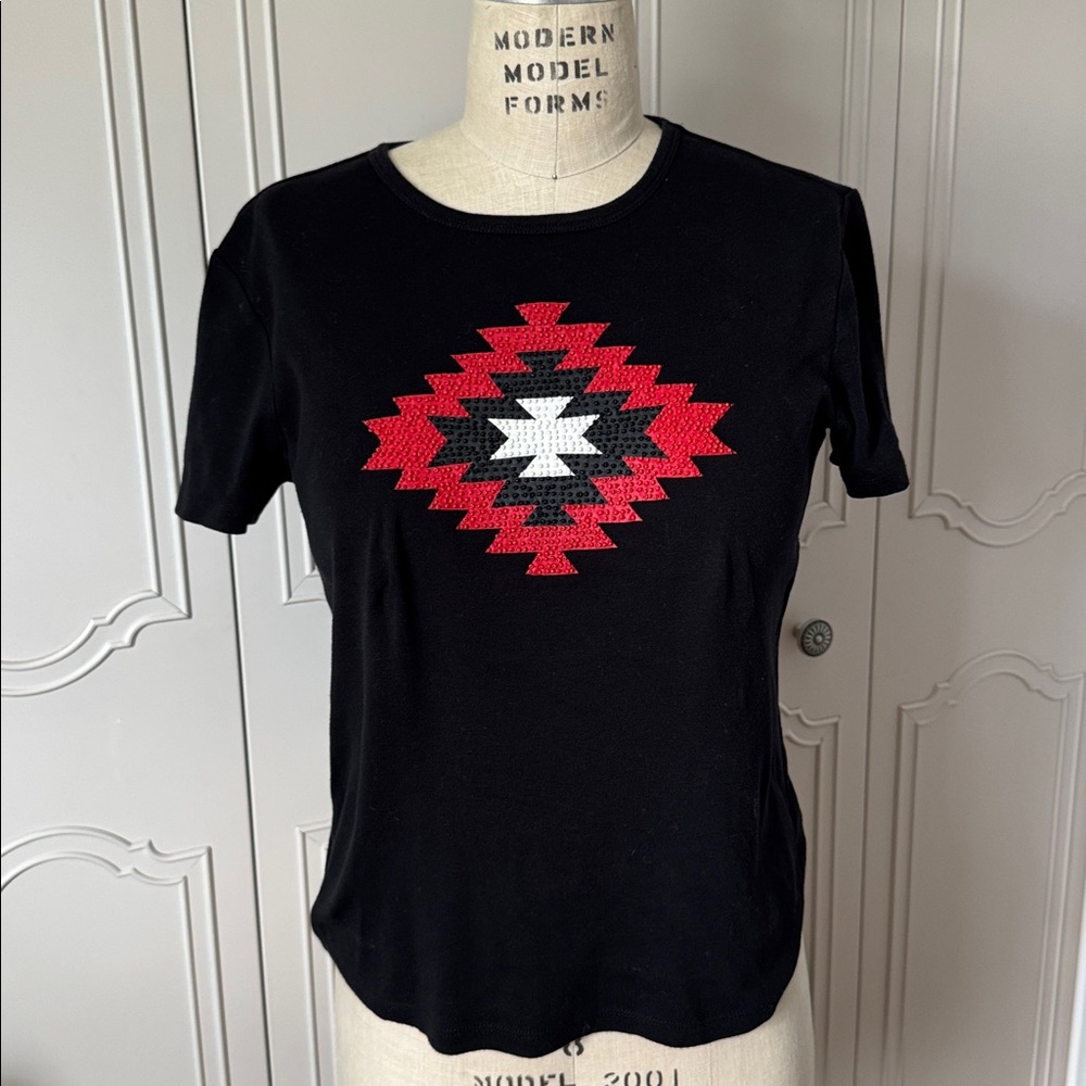 Ralph Lauren Beaded Navajo Black Tee